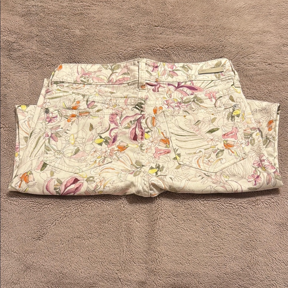 Pilcro and the Letterpress Floral Skinny Jeans - Cream and Pink - Picture 1 of 6